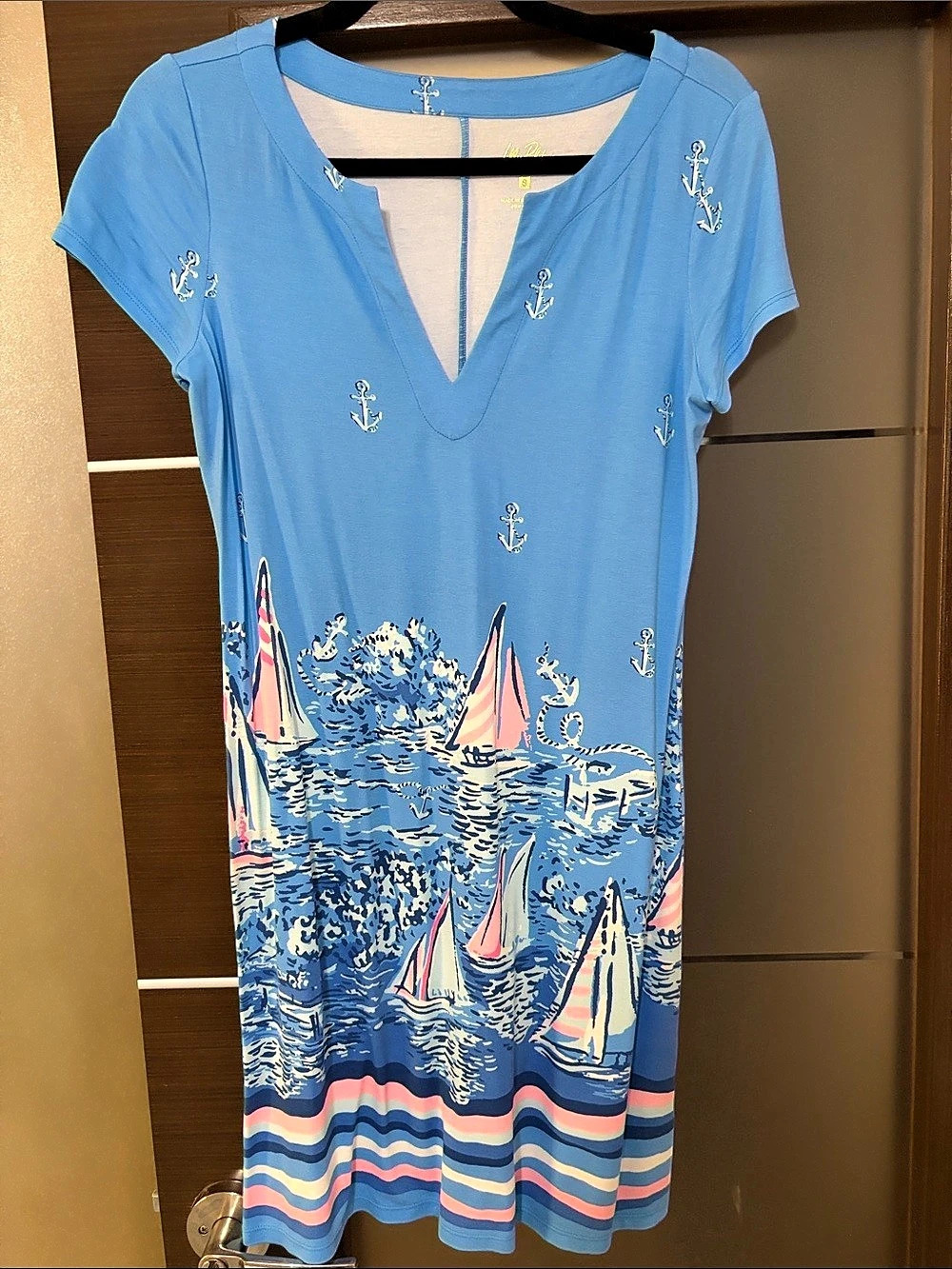 Lilly Pulitzer Gavyn Henley T-Shirt Dress Blue & Pink Medium